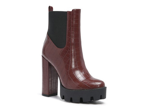 LONDON RAG BEATRIZ CROC PRINT BLOCK HEEL BOOTS