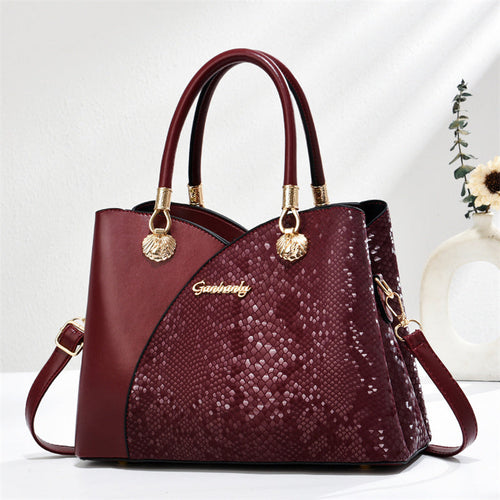 Handheld Pattern Shoulder Bag - Large Capacity Zip Closure Stone