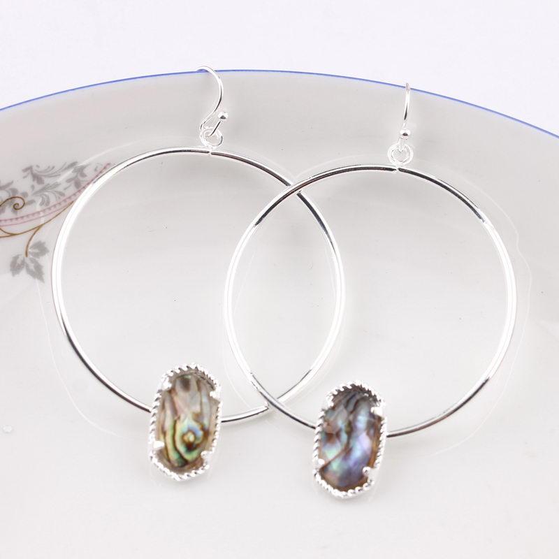Abalone Shell Faux Copper Circle Oval Druzy Quartze Hoop Earings