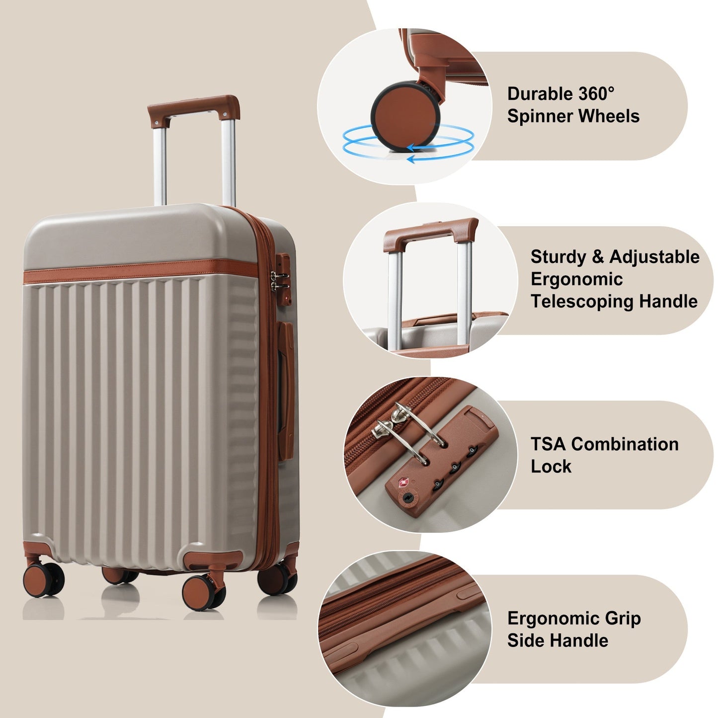 Luggage Set of 3, 20inch with USB Port, front opening design Airline