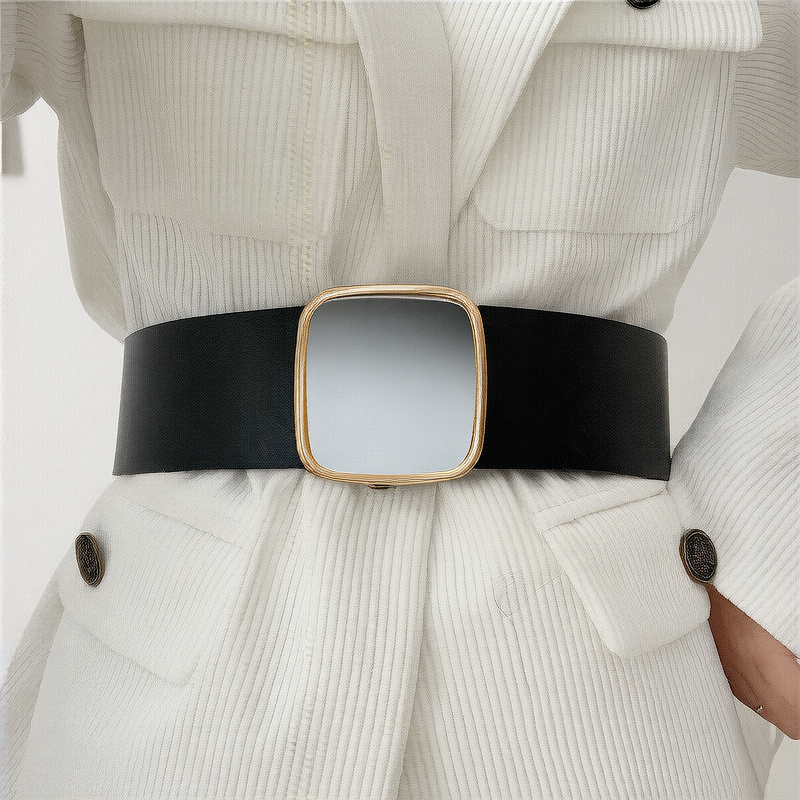 Adjustable Non-Perforated Wide Waist Belt with Alloy Buckle