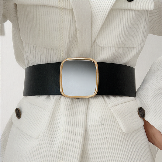 Adjustable Non-Perforated Wide Waist Belt with Alloy Buckle