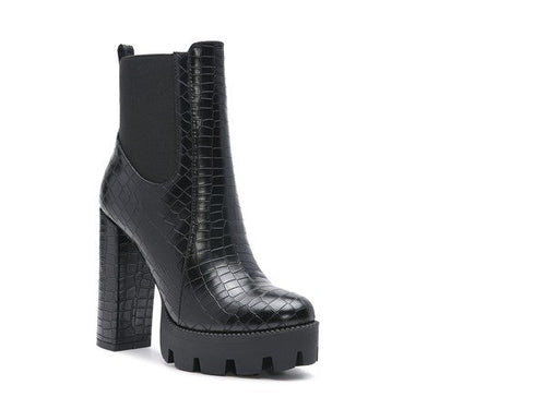LONDON RAG BEATRIZ CROC PRINT BLOCK HEEL BOOTS