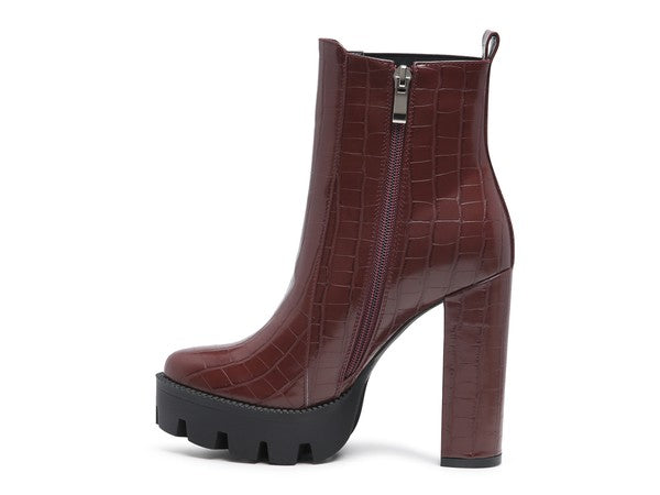 LONDON RAG BEATRIZ CROC PRINT BLOCK HEEL BOOTS