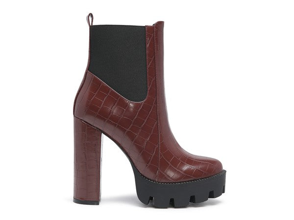 LONDON RAG BEATRIZ CROC PRINT BLOCK HEEL BOOTS