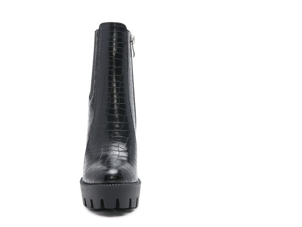 LONDON RAG BEATRIZ CROC PRINT BLOCK HEEL BOOTS