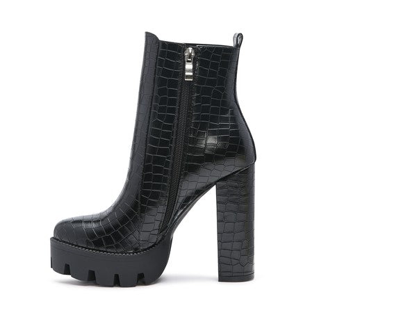 LONDON RAG BEATRIZ CROC PRINT BLOCK HEEL BOOTS