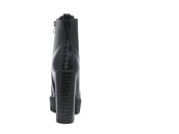 LONDON RAG BEATRIZ CROC PRINT BLOCK HEEL BOOTS