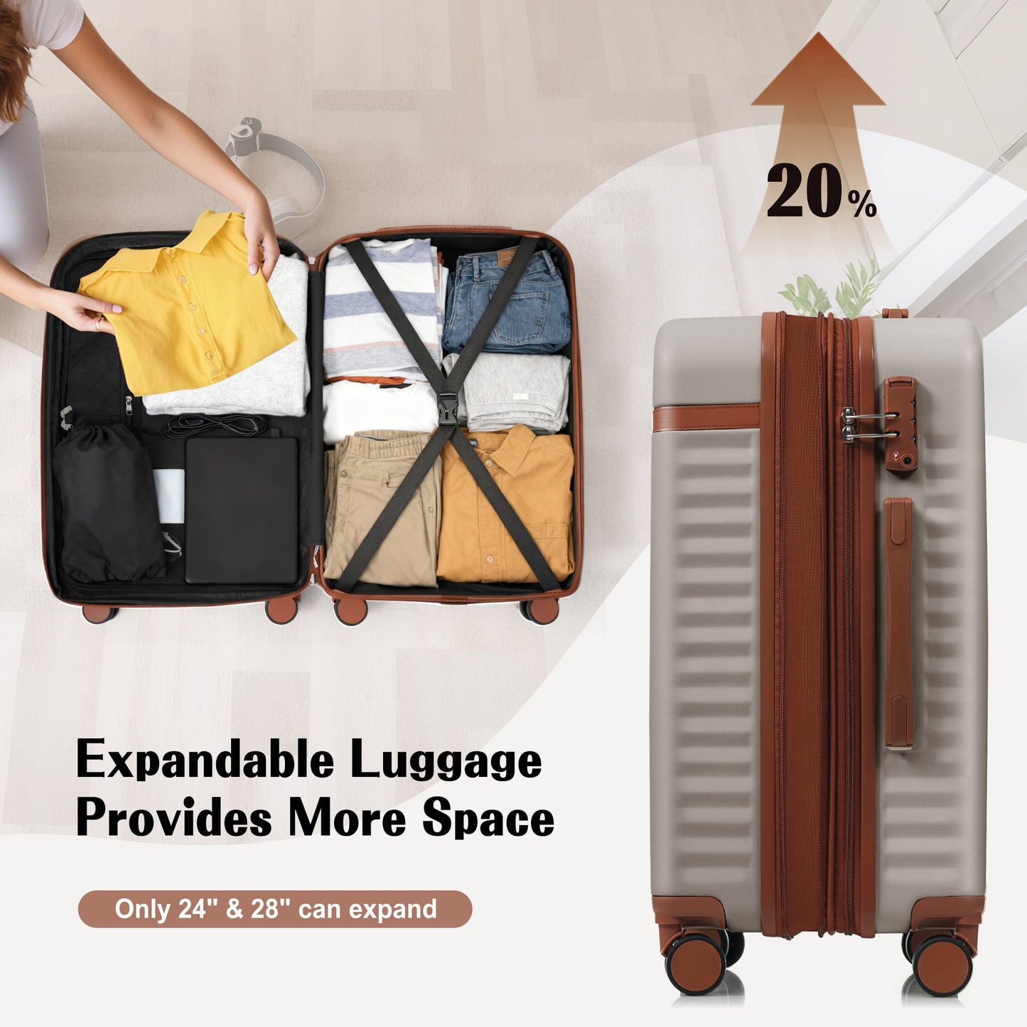 Luggage Set of 3, 20inch with USB Port, front opening design Airline