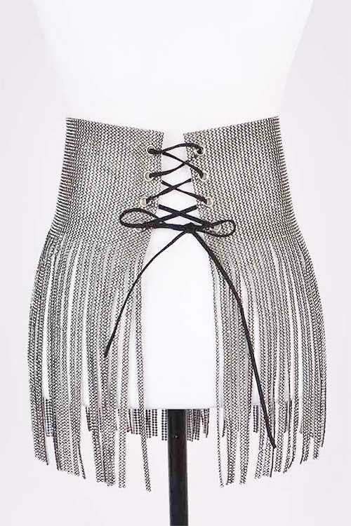 Rhinestone Fringe Statement Belt
