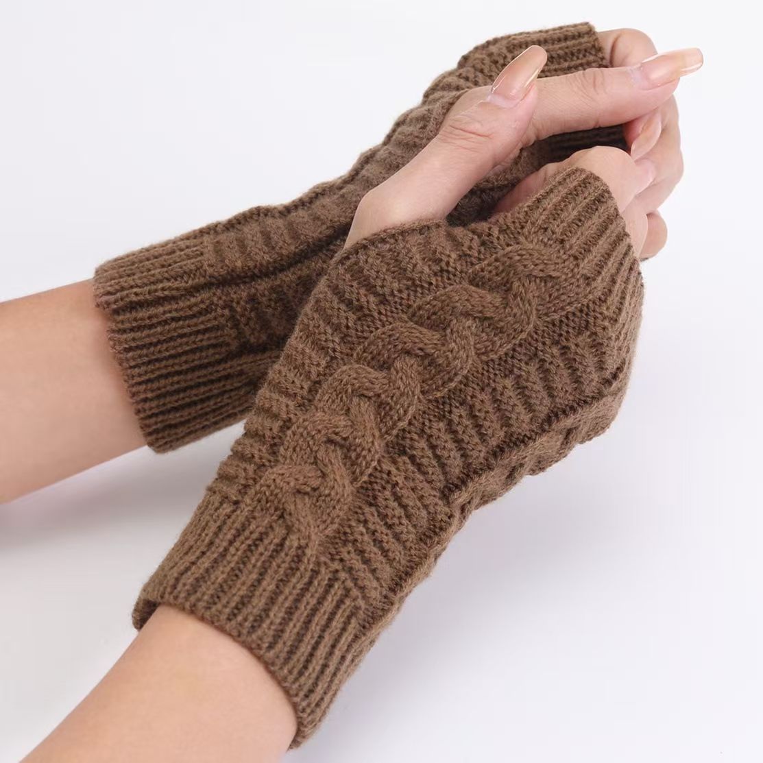 Cable Knit Fingerless Thermal Gloves