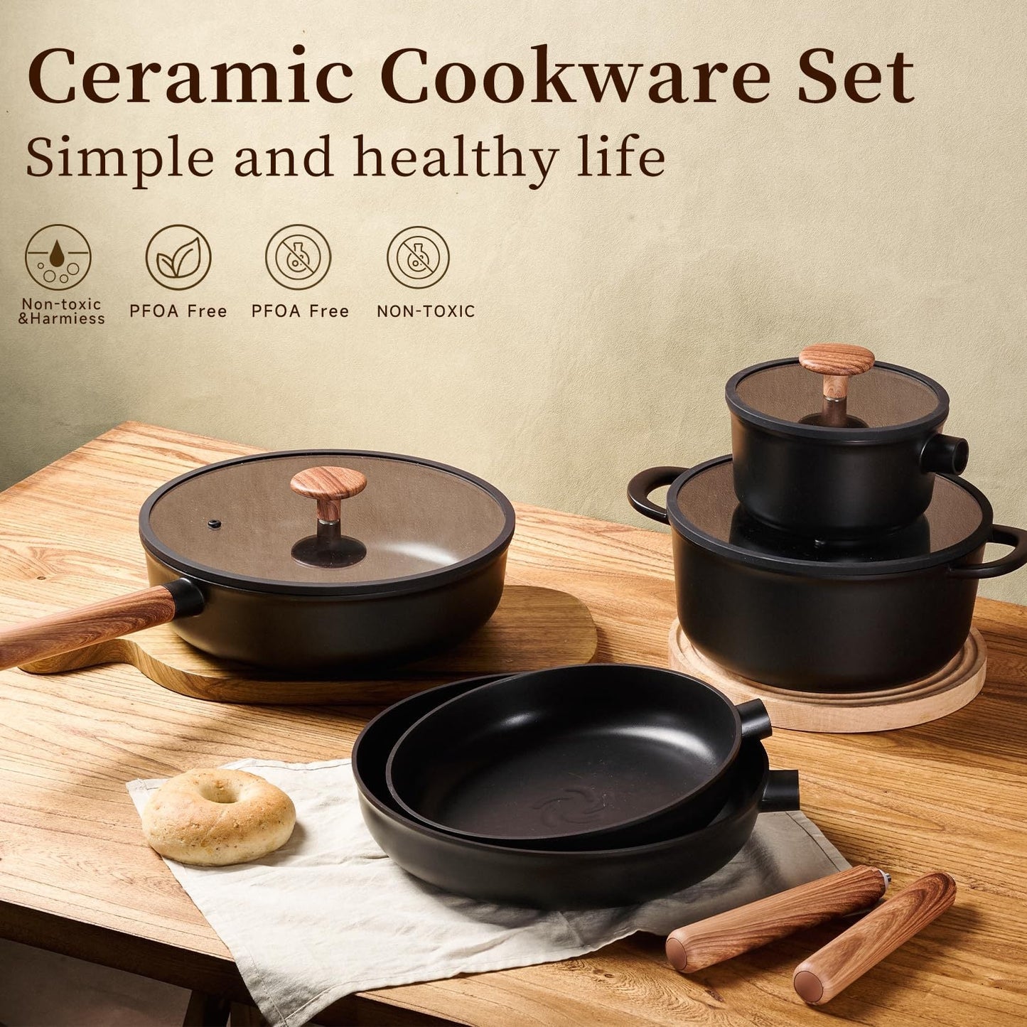Ceramic Cookware Sets 15 Pcs, Healthy Pots And Pans Set Non Stick,