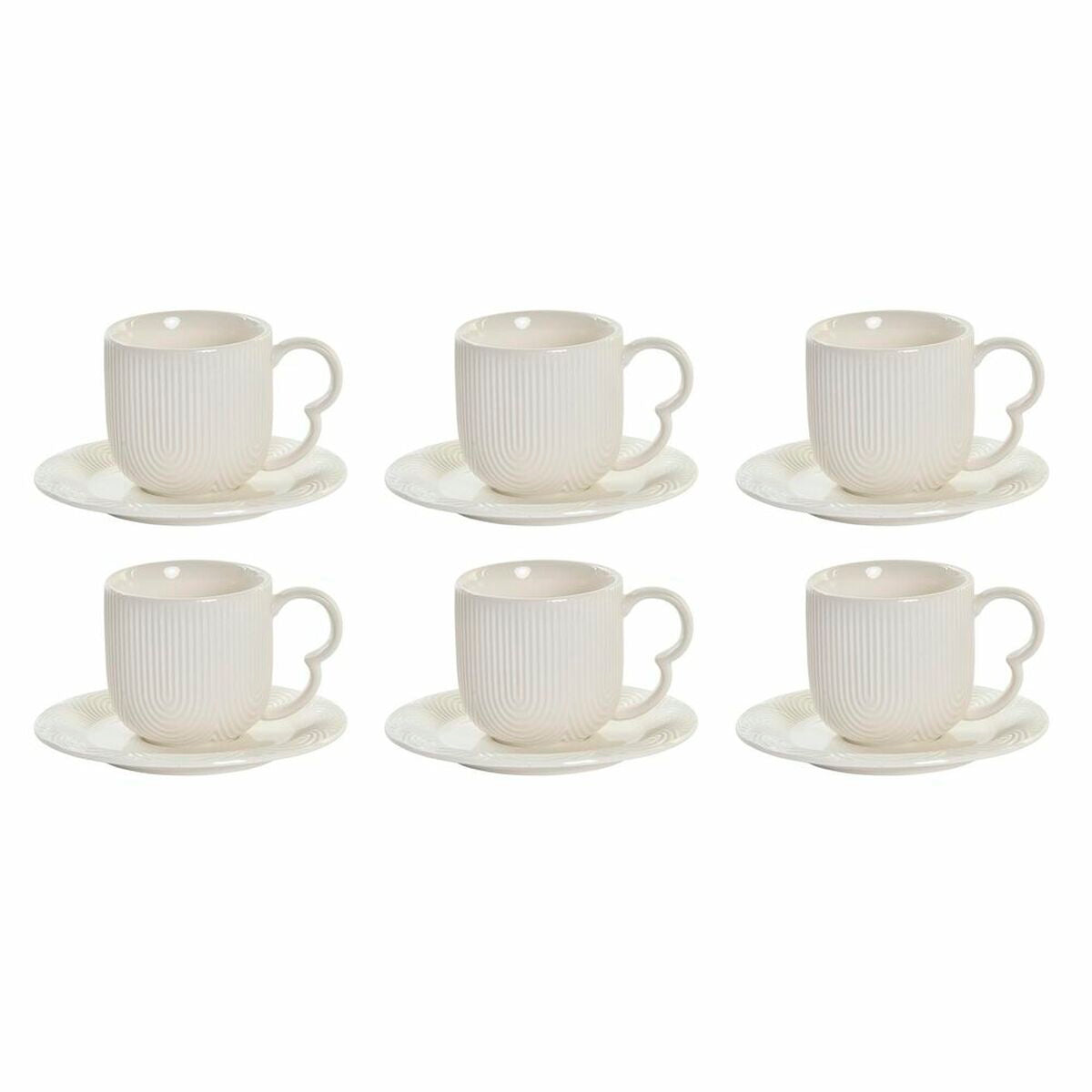 Set of 6 Cups with Plate DKD Home Decor White Natural Porcelain 90 ml