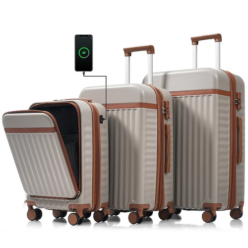 Luggage Set of 3, 20inch with USB Port, front opening design Airline