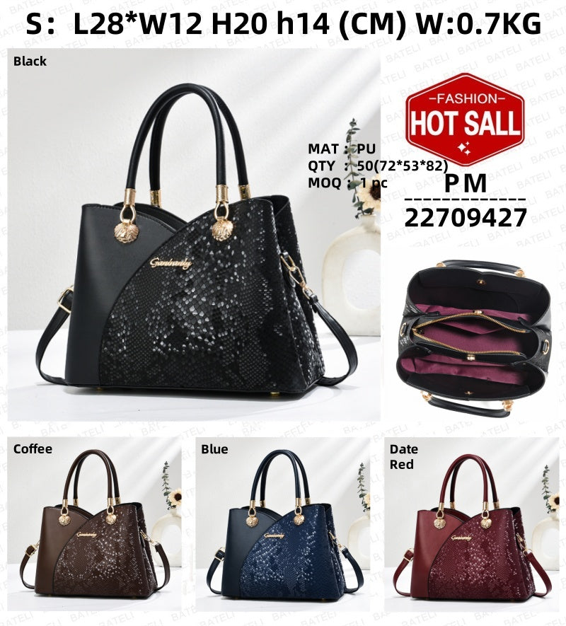 Handheld Pattern Shoulder Bag - Large Capacity Zip Closure Stone