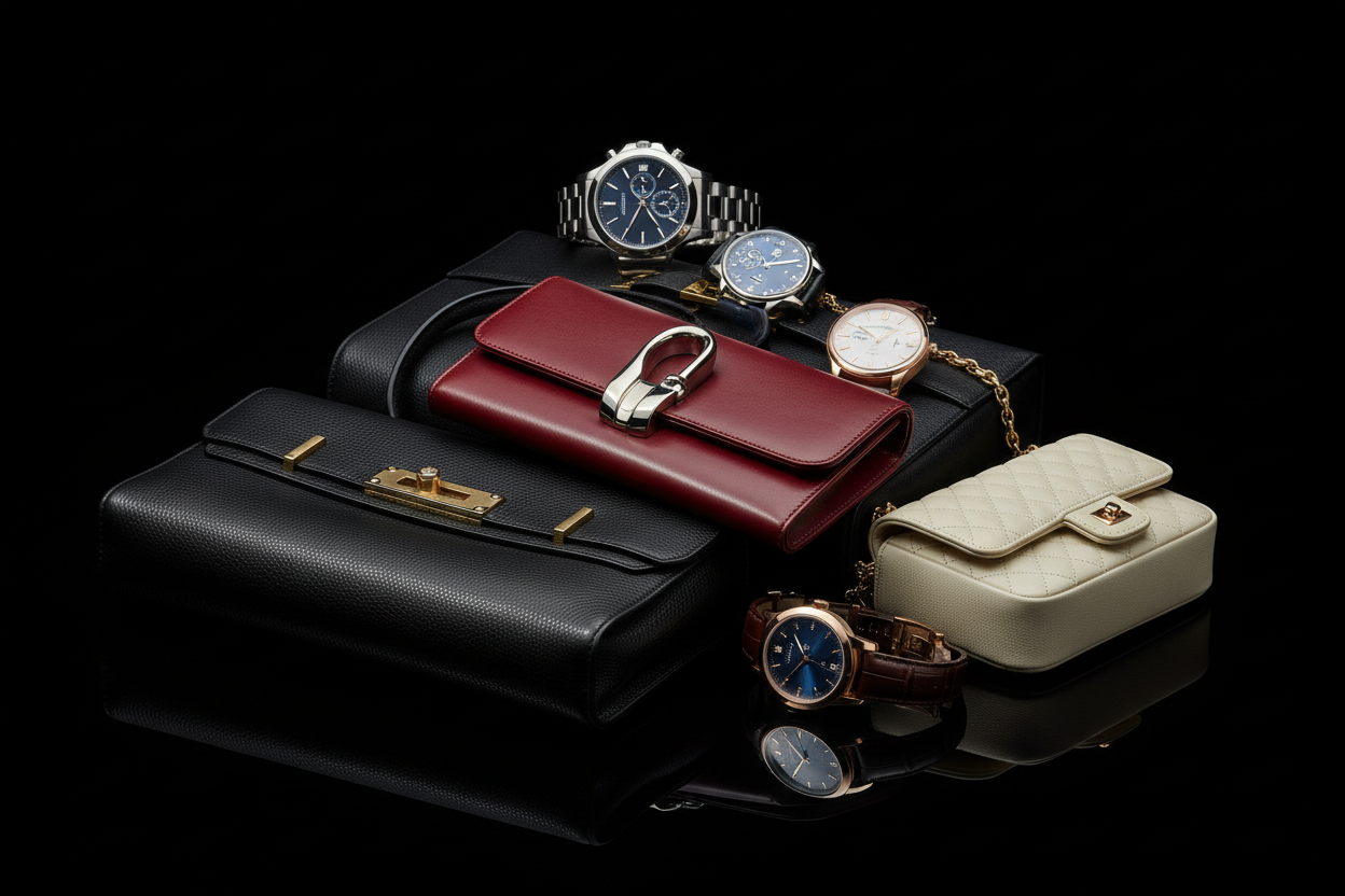 bags and watches black background
