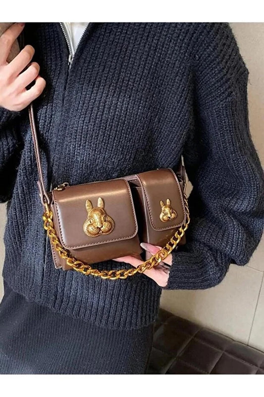 Women camel baguette squirrel accessory design stylish shoulder