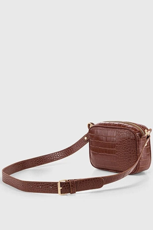 Brown Croc Embossed Crossbody Bag for Women
