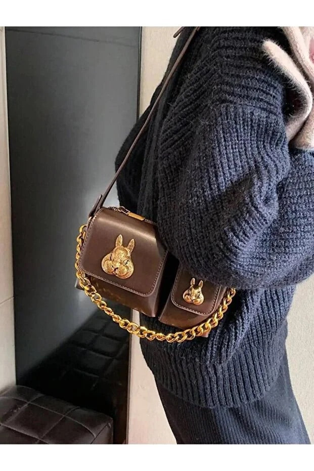 Women camel baguette squirrel accessory design stylish shoulder