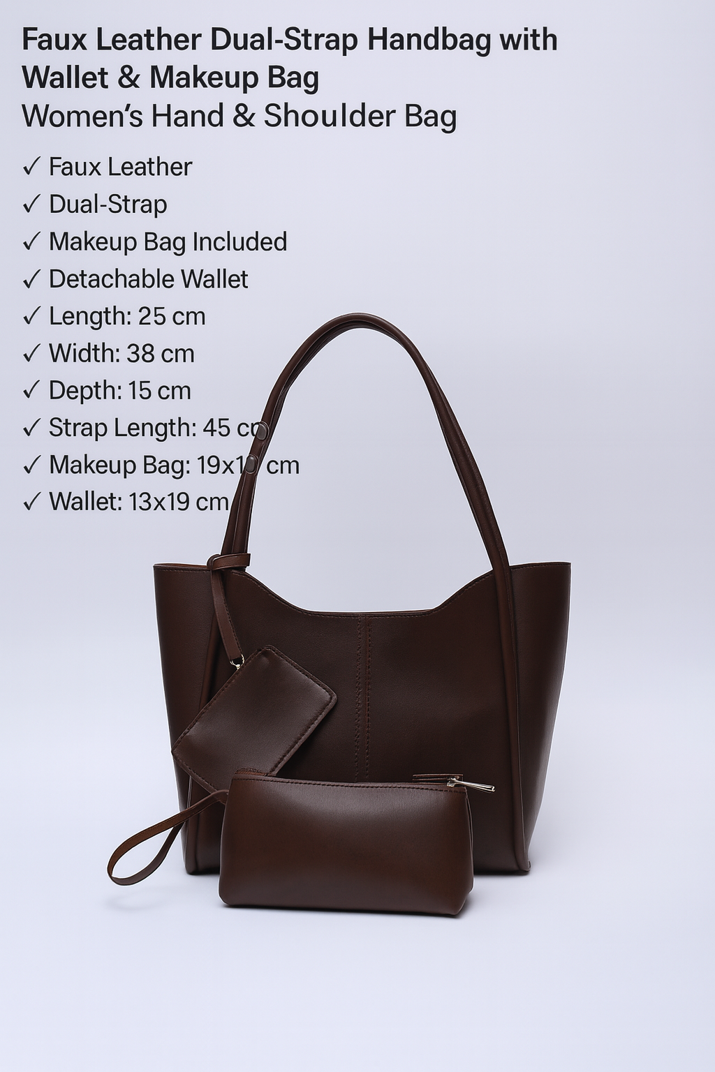 Brown SHK108 faux leather women hand and shoulder with wallet makeup