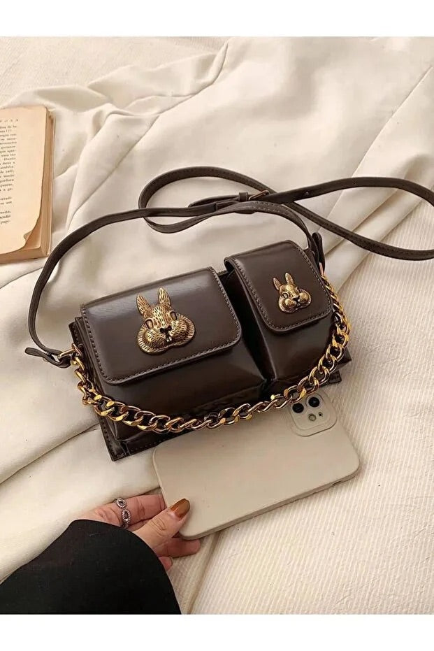 Women camel baguette squirrel accessory design stylish shoulder