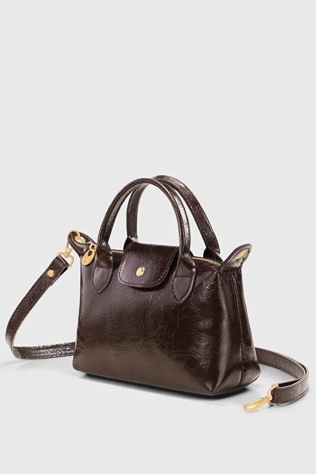Brown Patent Versatile PU Leather Crossbody Bag for Women