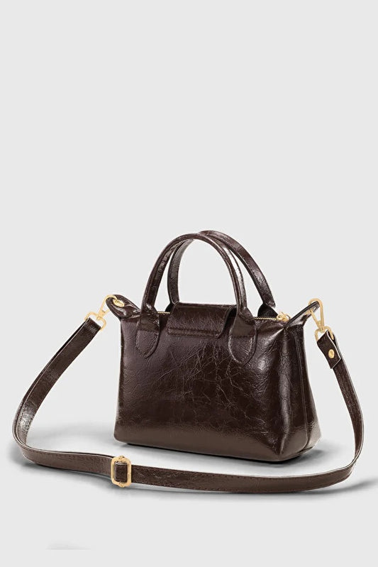 Brown Patent Versatile PU Leather Crossbody Bag for Women