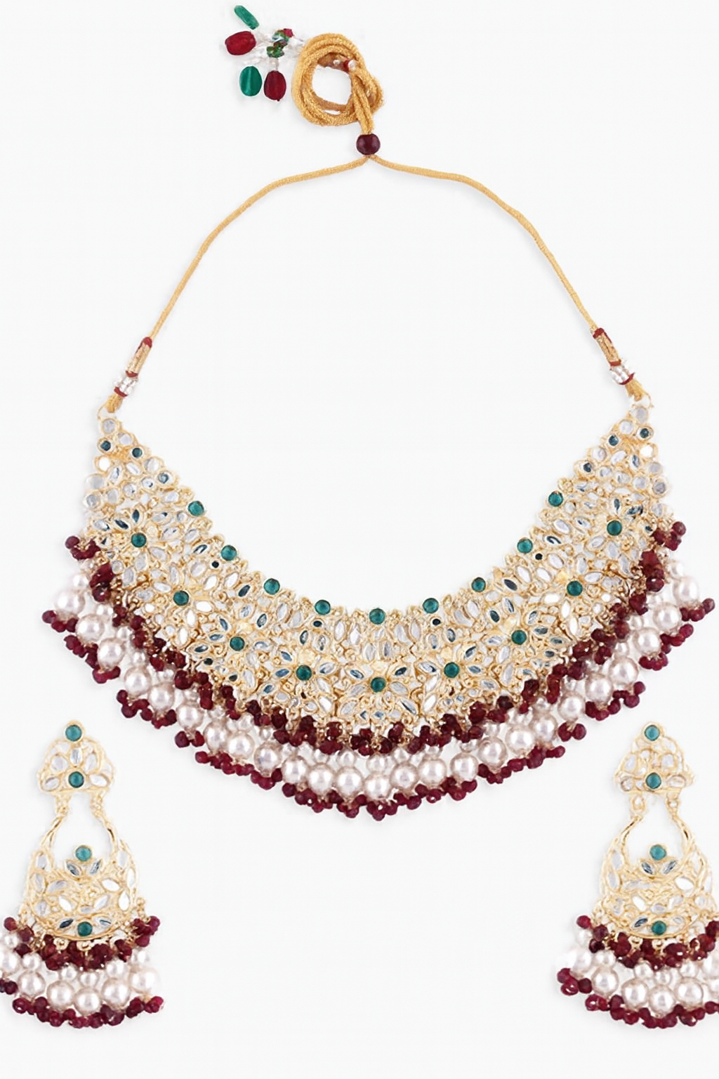 Traditional Gold Floral Necklace & Earrings Set