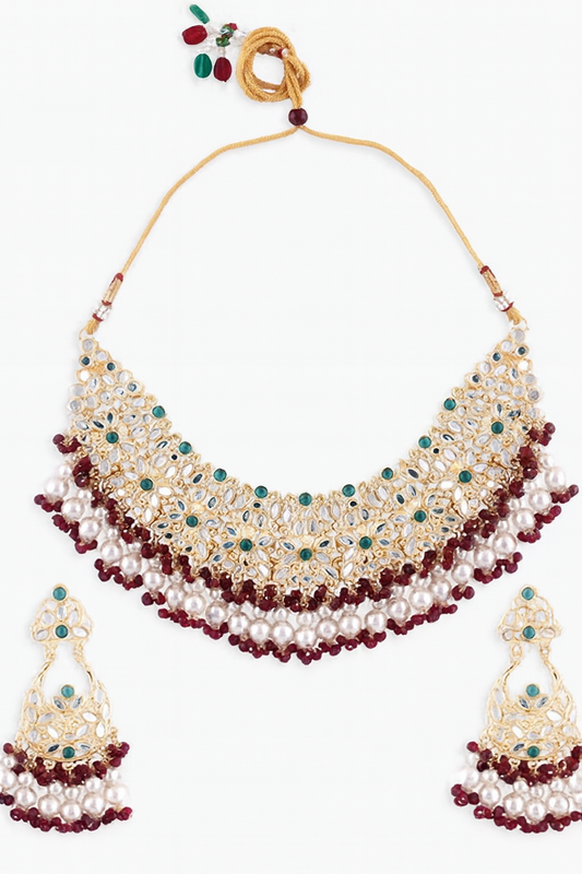 Traditional Gold Floral Necklace & Earrings Set