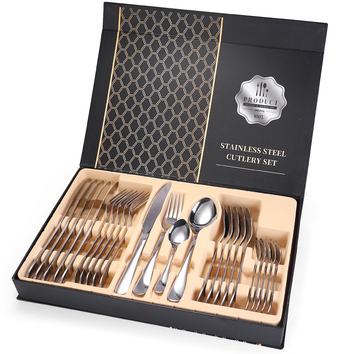 24Pcs/set Stainless Steel Tableware Gold Cutlery Set Knife Spoon and