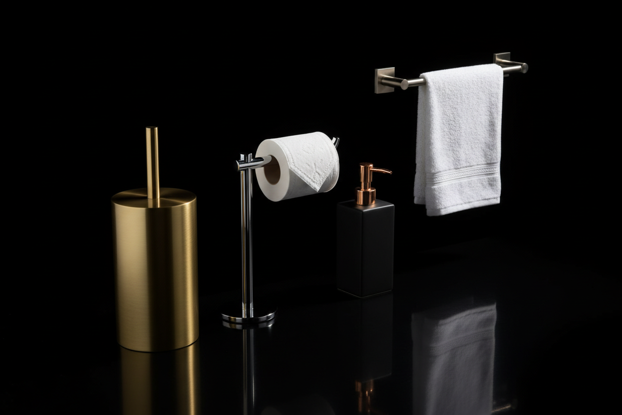 toilets accesorirs with blackback ground